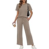 XIEERDUO Women's Side Slit Lounge Sets 2026 Fashion 2 Piece Travel Outfits Cozy Loungewear Wide Leg Tracksuits S-3XL