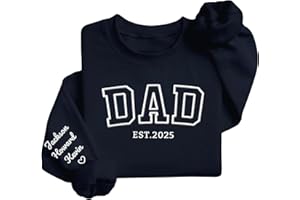 BMYDIY Personalized Fathers Day Birthday Gift for Dad Grandpa, Custom Embroidered Sweatshirt Hoodie with Name on Sleeve
