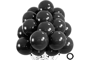 ZIZASARY 50pcs Black Balloons, 12inch Helium Quality Black Latex Balloons for Birthday Wedding Graduation Halloween Party Decorations (With Ribbon & Glue)