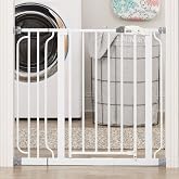 Regalo Safety 29"-38.5" Easy Step Baby Gate, Bottom of Stairs &amp; Doorways | Pressure Mounted with Door, For Babies, Toddlers &amp; Pets, White, Tested &amp; Trusted for 30 Years