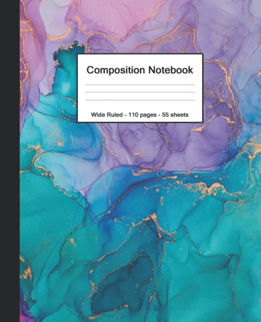 Composition Pocket book: Large Dominated Paper Pocket book Journal | Fairly Gold Purple Turquoise Liquid Marble | Clean Large Lined Workbook for Ladies Boys Youngsters Teenagers College students
