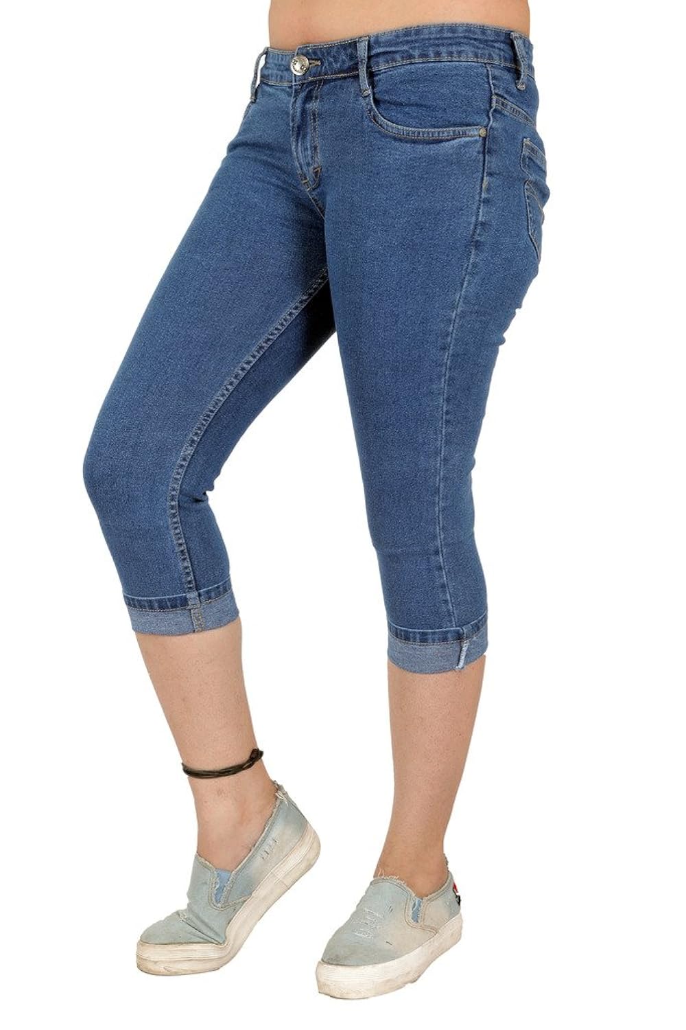 obeo womens slim fit streachable denim capri