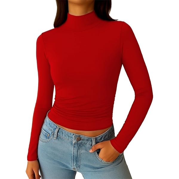 Abardsion Women's Long Sleeve Mock Turtleneck Shirts 2025 Fleece
