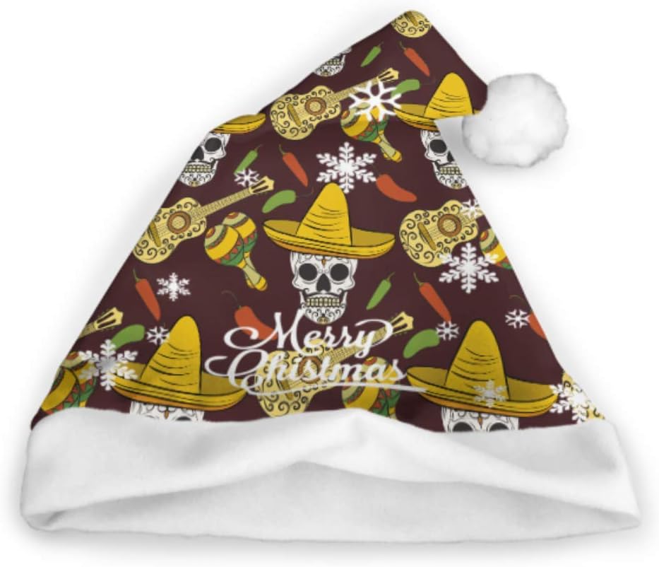 Enhusk Mexican Skulls Guitar Pattern Party Hats Boy Christmas Cap Adults Party New Year Christmas Day Decoration Santa Hat Kids Santa Hat Child