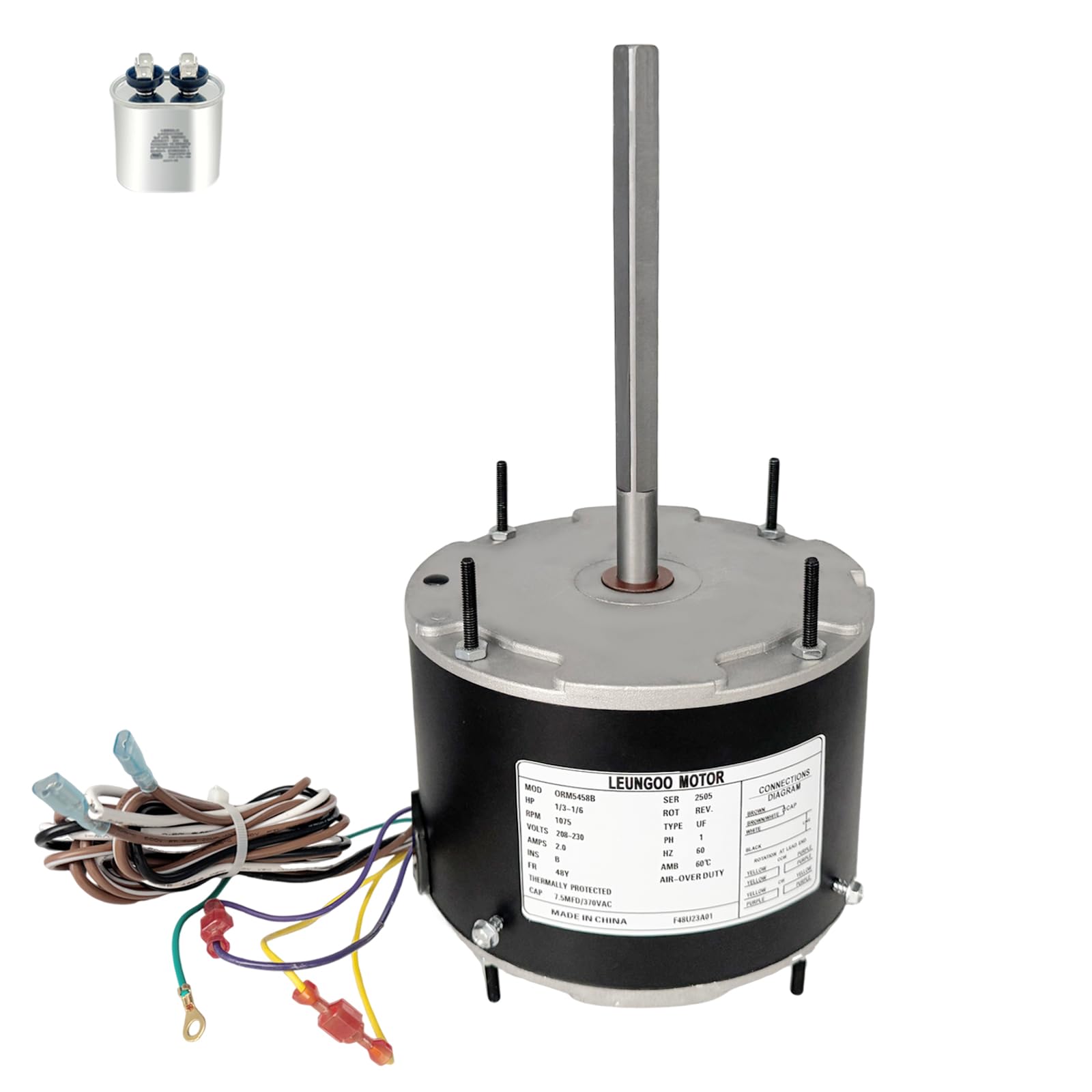 Photo 1 of ORM5458 Fan Motor, Replaces A.O. Smith ORM5458 1/3-1/6 HP, 1075 RPM, 208-230V, 2 Amps, 48Y Frame, Condenser Blower Motor,125W-245W Reversible Rotation, LEUNGOO