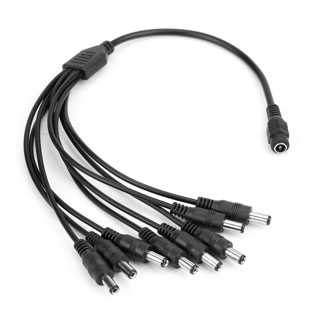 DC 1 Female to 8 Male CCTV Camera Cable Splitter Cable 5.5x2.1mm Y Adapter for CCTV Security Cameras and LED Strip Lights