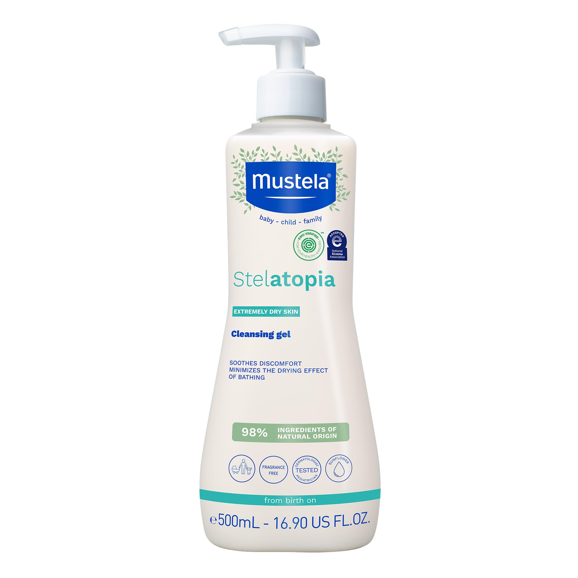 Photo 1 of Mustela Stelatopia Eczema-Prone Skin Cleansing Gel - Baby Face & Body Wash with Natural Avocado & Sunflower Oil - Fragrance-Free & Tear Free - 16.9 fl. oz.