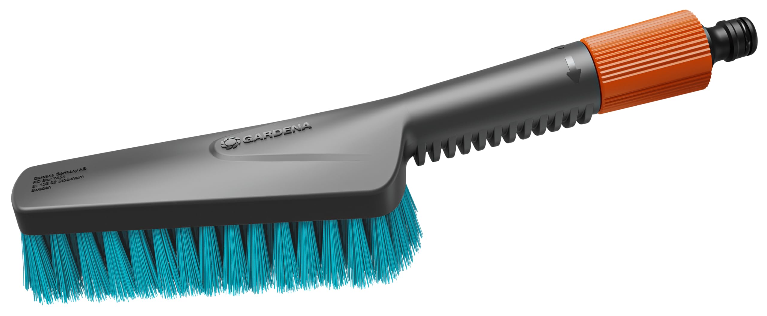 Gardena Cleansystem Hand-Held Brush S hard: Cleaning brush with hose connection, flat brush body, for narrow areas and non-sensitive surfaces outside, with water-flow regulation (18844-20)