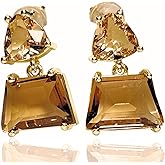 Handmade Brown Crystal Drop Earrings for Women – 14K Gold Plated Vintage Dangle Earrings, Faceted Glass, Lightweight & Elegant Jewelry Gift for Birthday, Anniversary, Bridesmaids