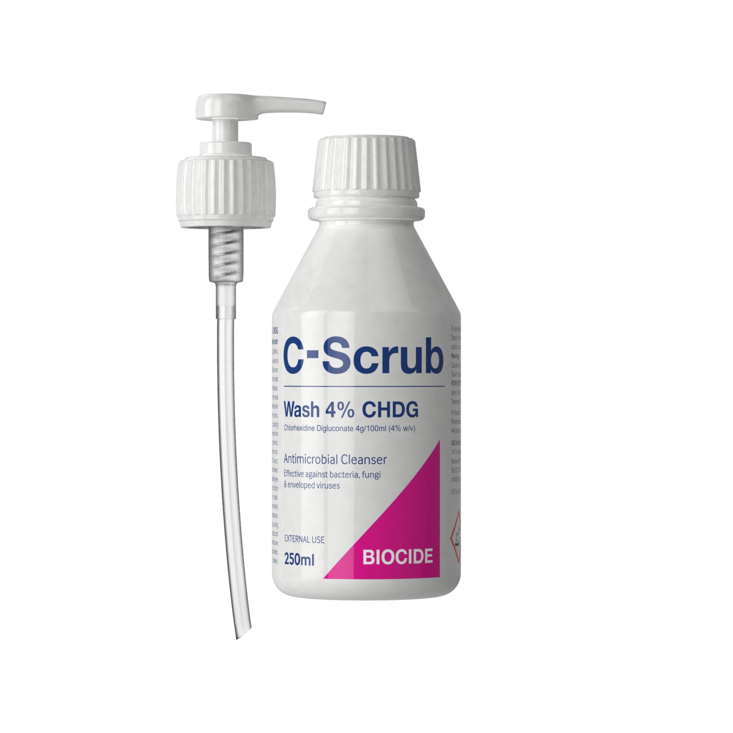C-Scrub Wash Chlorhexidine 4% w/v | 250ml | Anti-Microbial Hand, Skin Cleanser | Pump Dispenser | Antibacterial Wash