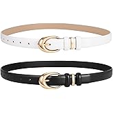 2 Pack Women Leather Belts for Jeans Dress Fashion Ladies Belt with Gold Silver Buckle