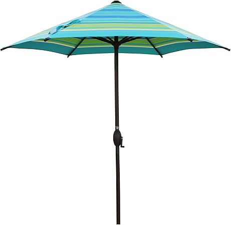 Amazon Com Abba Patio 7 5ft Patio Umbrella Outdoor Umbrella Patio Market Table Umbrella With Push Button Tilt And Crank For Garden Lawn Deck Backyard Pool Turquoise Stripe Garden Outdoor