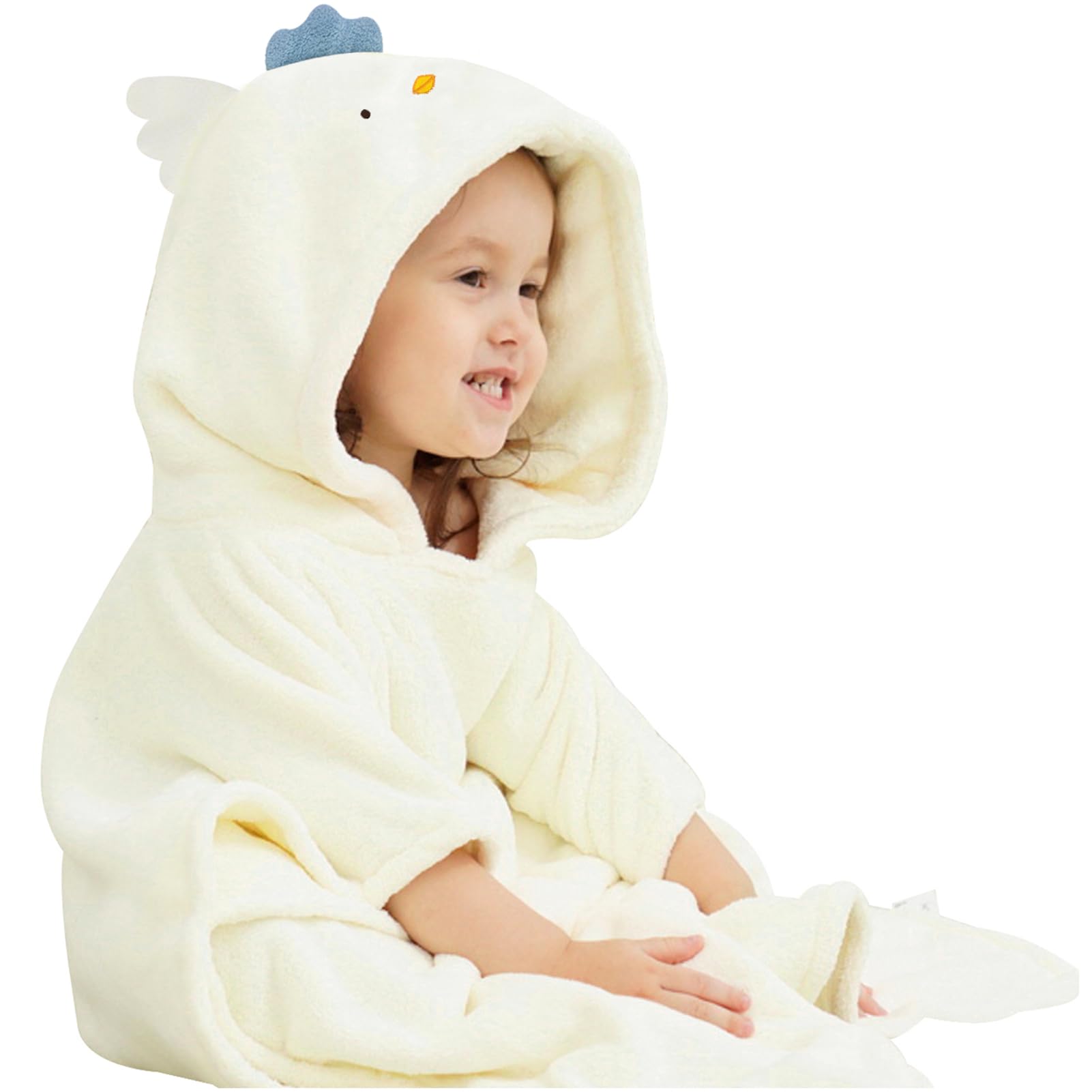 Bebamour Baby Wearable Hooded Towel for Boys & Girls, 25"x 25", 0-6 Years, White Chicken
