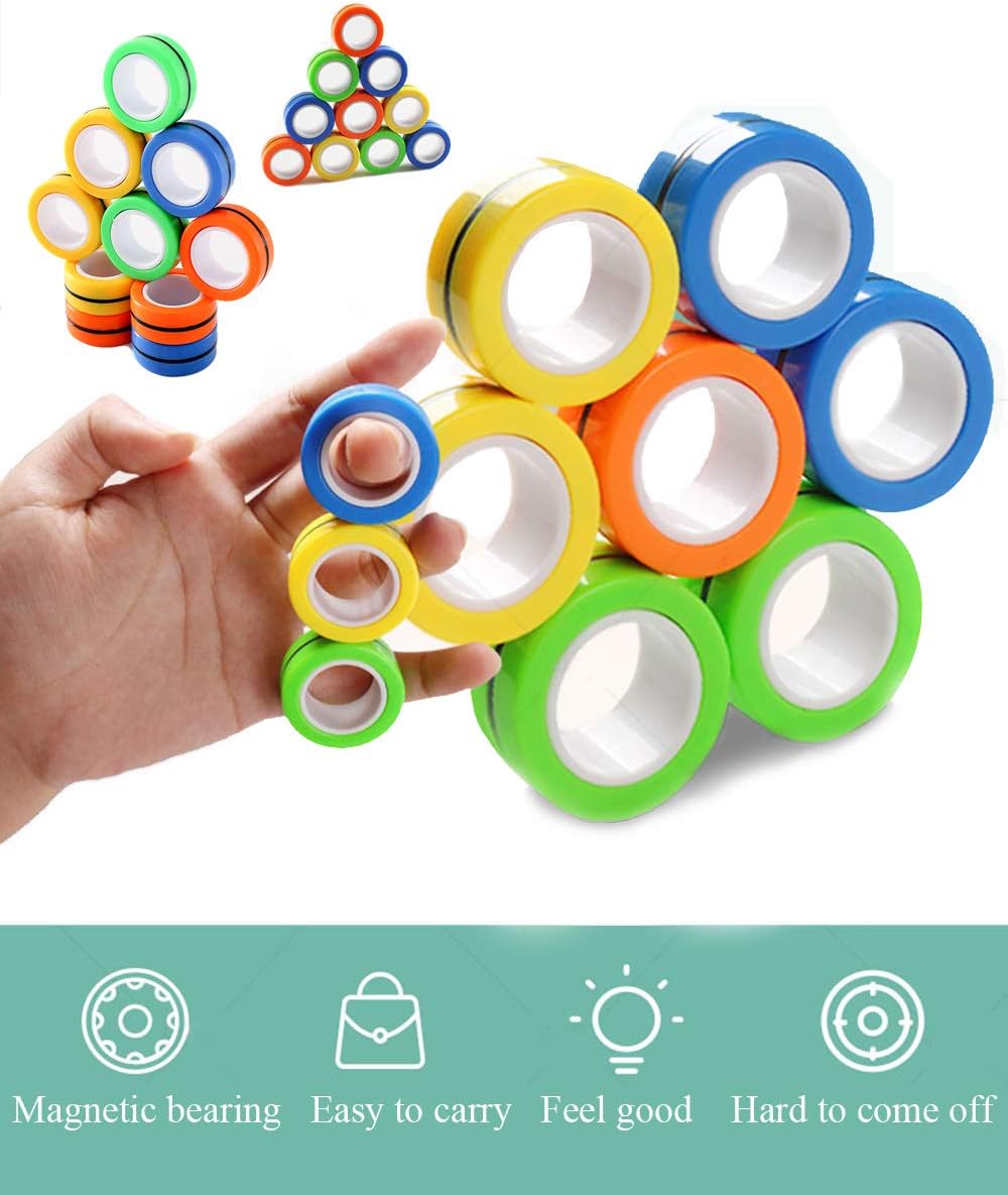 CoutureBridal Finger Magnetic Rings Fidget Unzip Toy, Decompression Magic Bracelet Ring, Magical Ring Props Tools, Magnetic Finger Spinner Rings for Kids and Adults(3pcs) (Yellow): Toys & Games