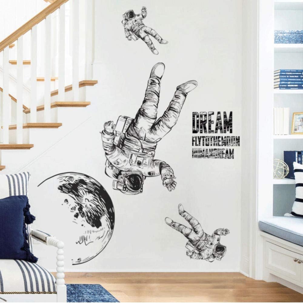 Wall Stickerspace Astronaut Wall Stickers for Boys Rooms Sketch Style Earth Decorative Vinyls for Walls Kids Room Decoration 127 * 120Cm