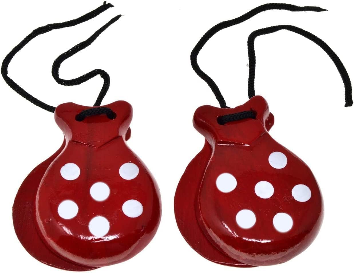 red Adult Castanets 2 Pairs of Castanets Red Castanets Spanish Castanets Polka Dot Color Traditional Spanish Colors Spain Souvenir Gift Hand Percussion