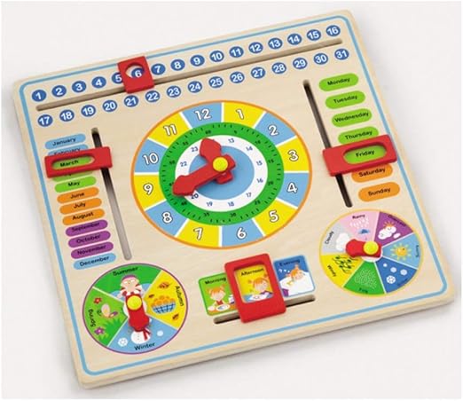 children's educational wooden calendar clock toy