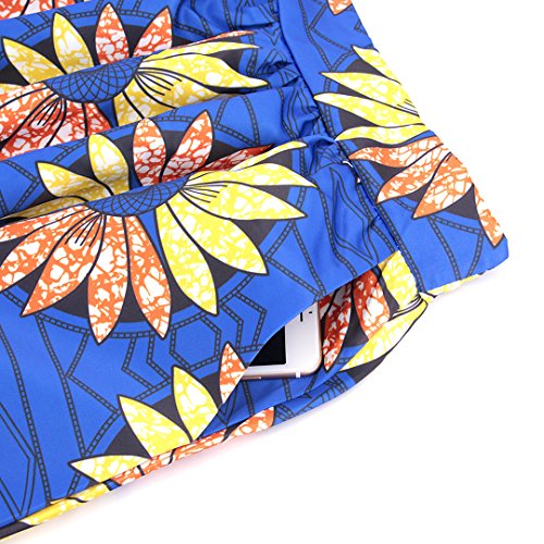 Novia's Choice Women African Floral Print Pleated High Waist Maxi Skirt Casual A Line Skirt(Blue Flower) - Thumbnail 5