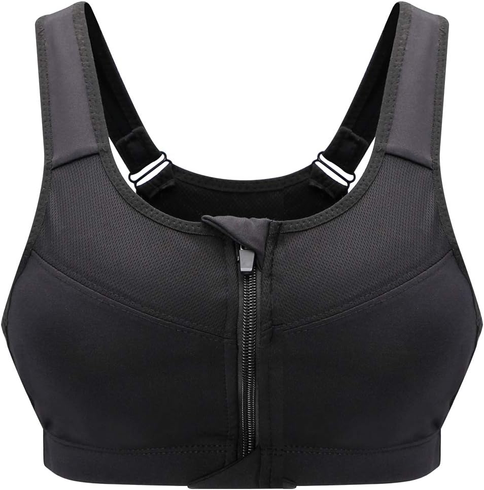 SANMIO Women Sport Bra, Zipper Front High Impact Yoga Bra for Active Yoga Fitness Jogging