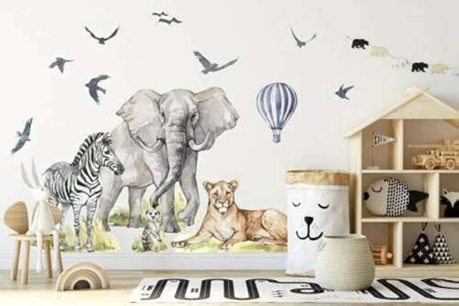 BelleImpression - Safari Big Animals Wall Decal Set with Elephant, Zebra, Lion & Meerkat. Removeable Watercolour Stickers Suitable for Kids, Toddler or Children. Perfect for Bedroom or Nursery.
