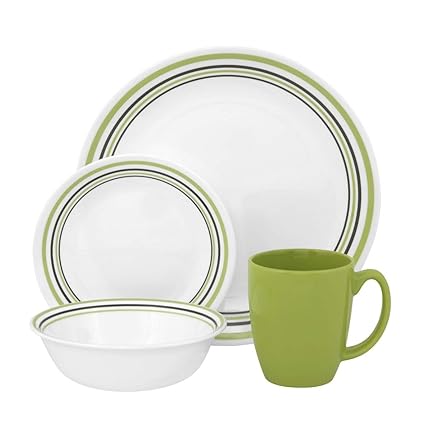 Corelle India Impressions Graden Sketch Bands Dinner Set, 16-Pieces, Green