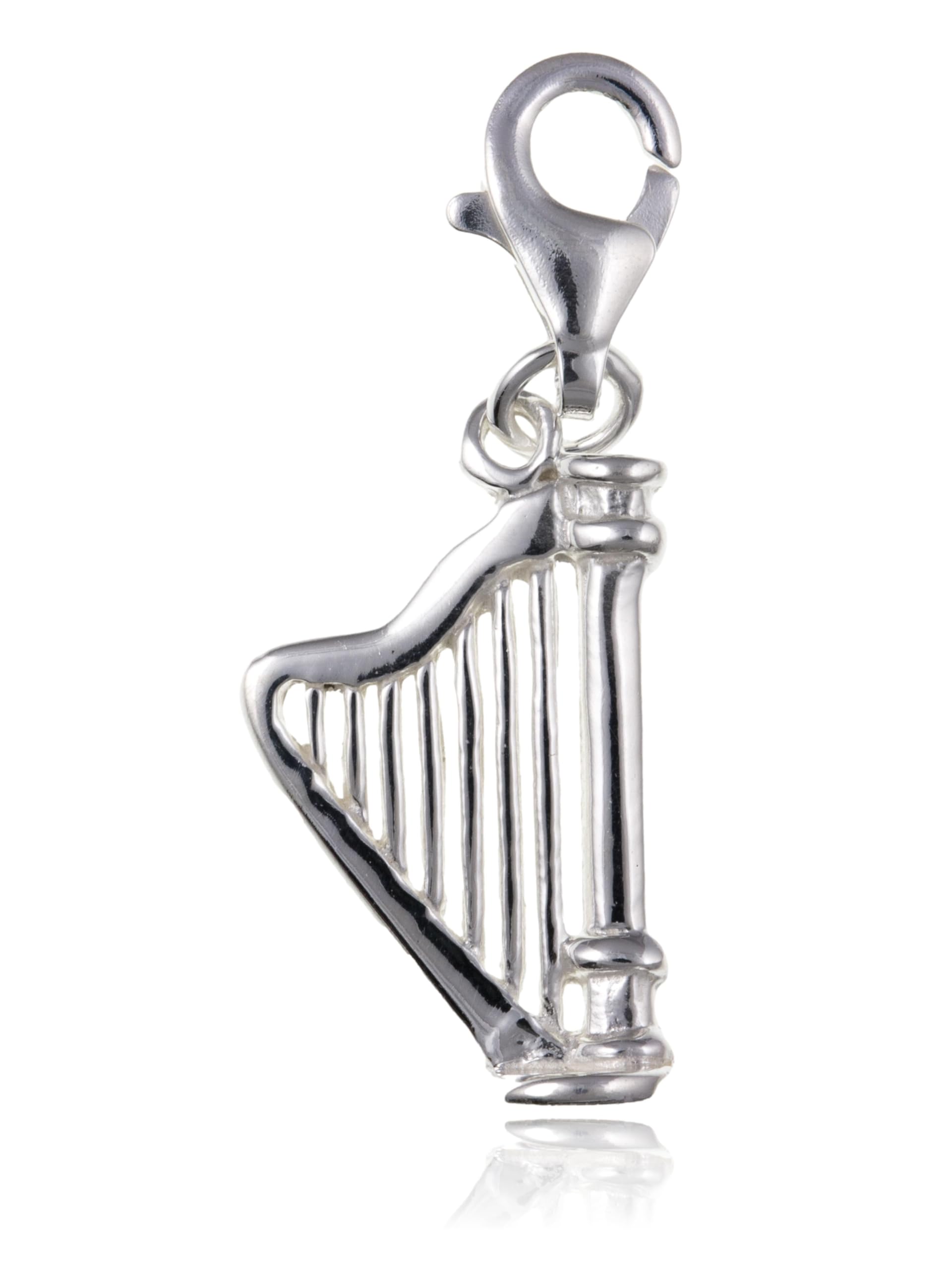 Celtic Irish Harp Sterling Silver Clip On Charm Pendant with Lobster Clasp for Women - Compatible with Thomas Sabo Charms Bracelet - Women's Clasp Charms