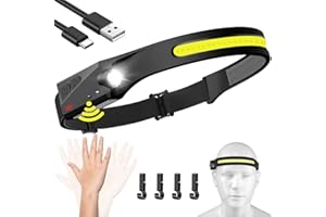 BIAT Headlamp Rechargeable, 230° Wide Beam Head Lamp LED with Motion Sensor for Adults - Camping Accessories Gear, Waterproof Head Light Flashlight for Hiking, Running, Repairing, Fishing, Cycling