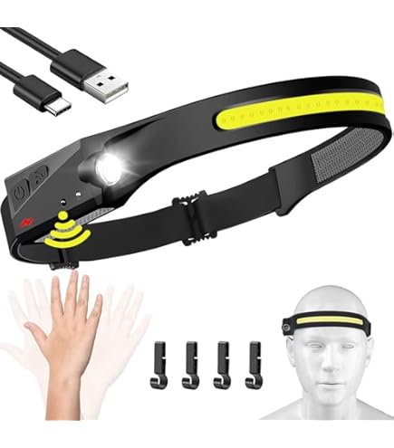 AlpsWolf LED Headlamp Rechargeable, 2 XPE LED And COB LED Head Lamp, Sensor Mode, 260 Wide Beam, IPX4 Waterproof, Rechargeable Headlight For Camping Accessories