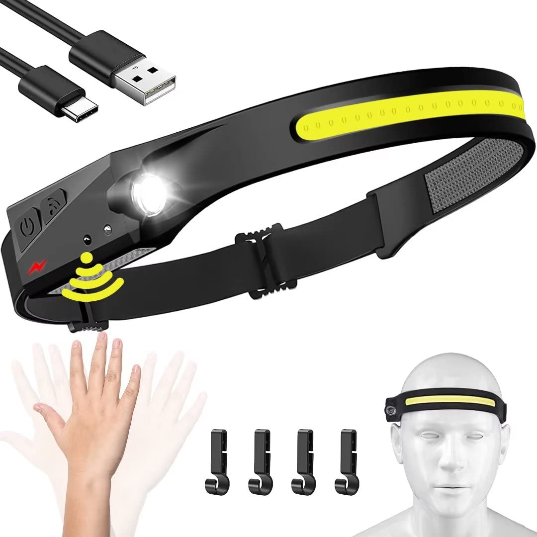 Photo 1 of Headlamp Rechargeable, 230° Wide Beam Head Lamp LED with Motion Sensor for Adults - Camping Accessories Gear, Waterproof Head Light Flashlight for Hiking, Running, Repairing, Fishing, Cycling