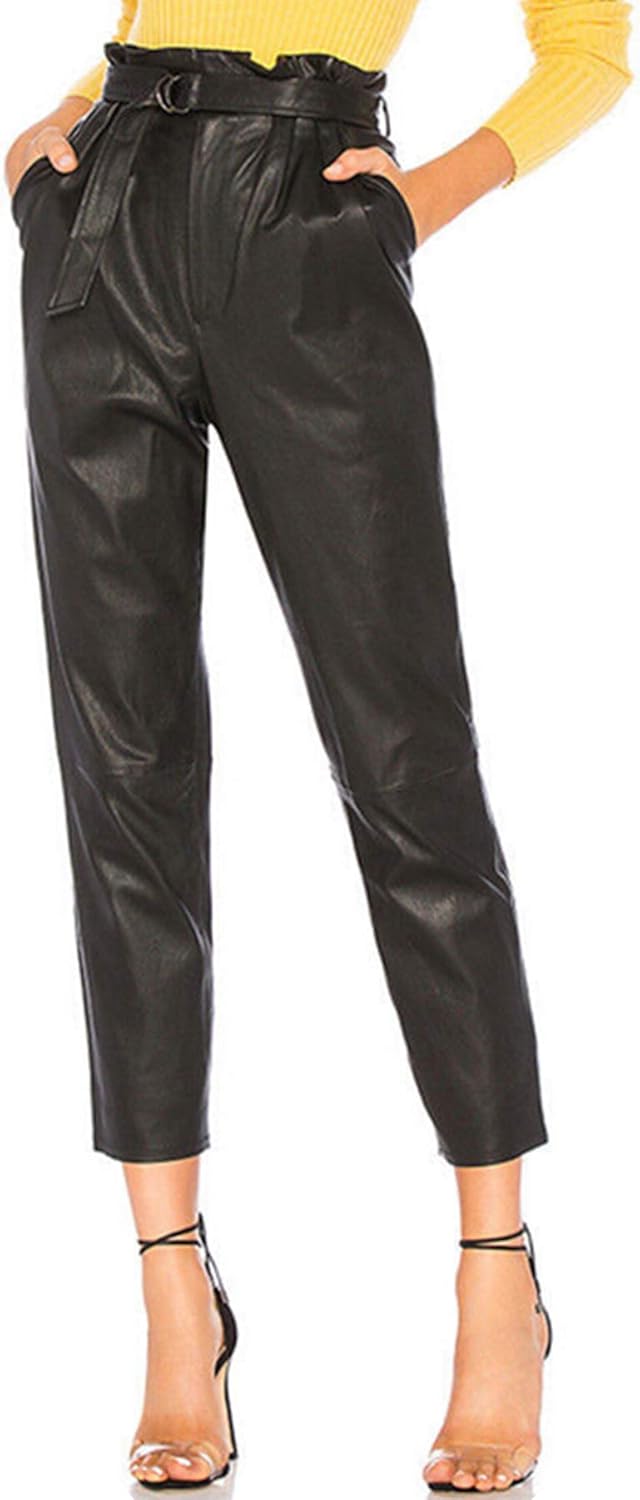 high waisted belted leather pants