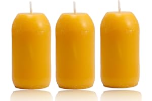 CACASO 3 Pcs Beeswax Pillar Candles,Natural Beeswax Candles Long Burning (9 Hours),Pure Beeswax Candles for Home Decoration,Outdoor,Parties,Camping(Yellow,3.2" x 1.5")