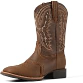 SUREWAY Western Cowboy Boots for Men, Square Toe with Classic Embroidery | Oil/Slip Resistant, Durable Fashionable Classic Pull on 10 Inch Mid-Calf Wellington Boots