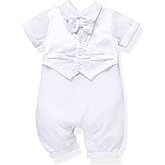 IDOPIP Baptism Christening Outfit for Boys Baby Clothes Suit Bowtie Romper Waistcoat Overall Jumpsuit Newborn Birthday Outfit