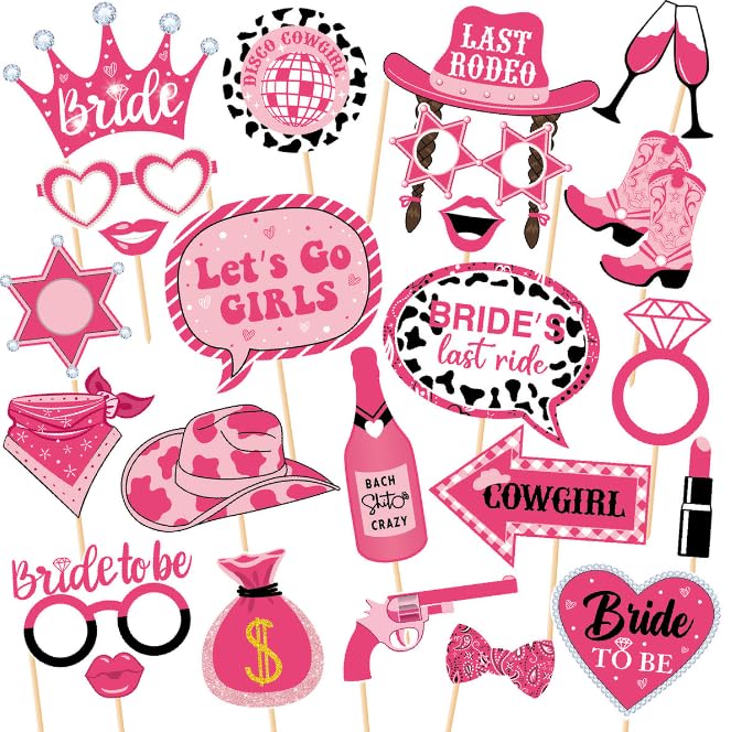 Losuya 25pcs Cowgirl Bachelorette Photo Props Lets Go Girls Bachelorette Photo Booth Props for Cowgirl Bachelorette Party Supplies
