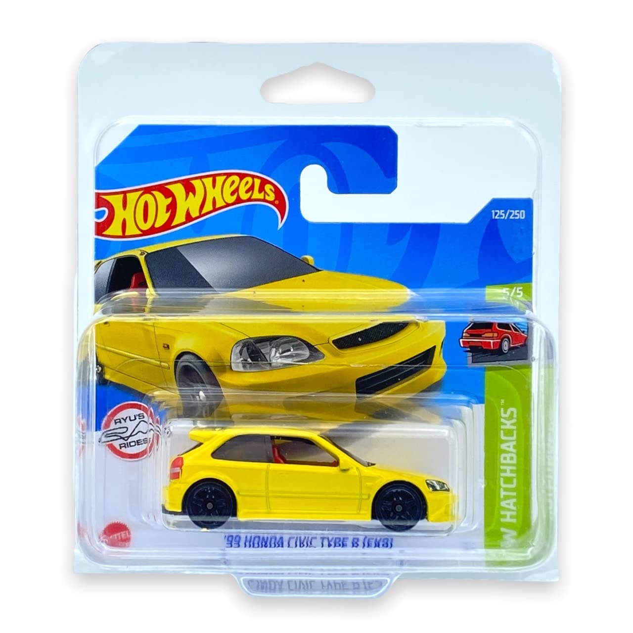 Hot Wheels '99 Honda Civic Type R (EK9) (Yellow) 5/5 HW Hatchbacks 2022 - 125/250 (Short Card) *** COMES IN A KLAS CAR KEEPER PROTECTIVE COLLECTORS CASE *** HCT98