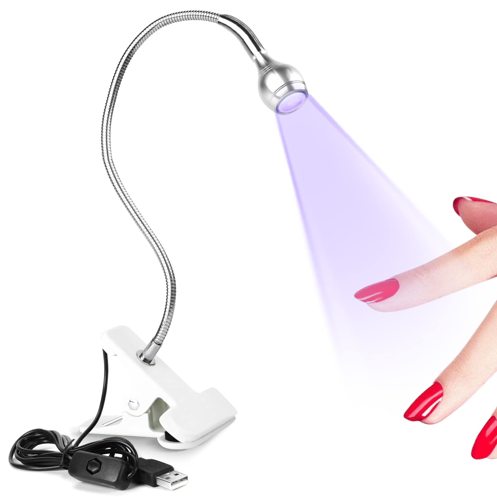 Saviland U V Light for Nails – Mini White LED Nail Lamp with Securing Clip Rotatable Nail Dryer Nail Art U V lamp (3W) for Curing Gel Nail Polish U V Gel Nails U V Nail Lamp for Home DIY Manicure