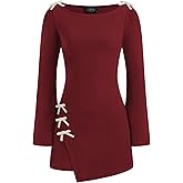 CIDER Long Sleeve Mini Dress Bowknot Crew Neck Elegant A Line Knit Mini Dress Party Casual Dresses