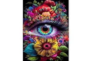 PAINTCOLOR Trippy Eye Stamped Cross Stitch Kits - Needlepoint Counted Cross Stitch kits for Beginners Adults Colorful Flowers Patterns Dimensions Embroidery Kits Arts and Crafts (11CT without Frame)