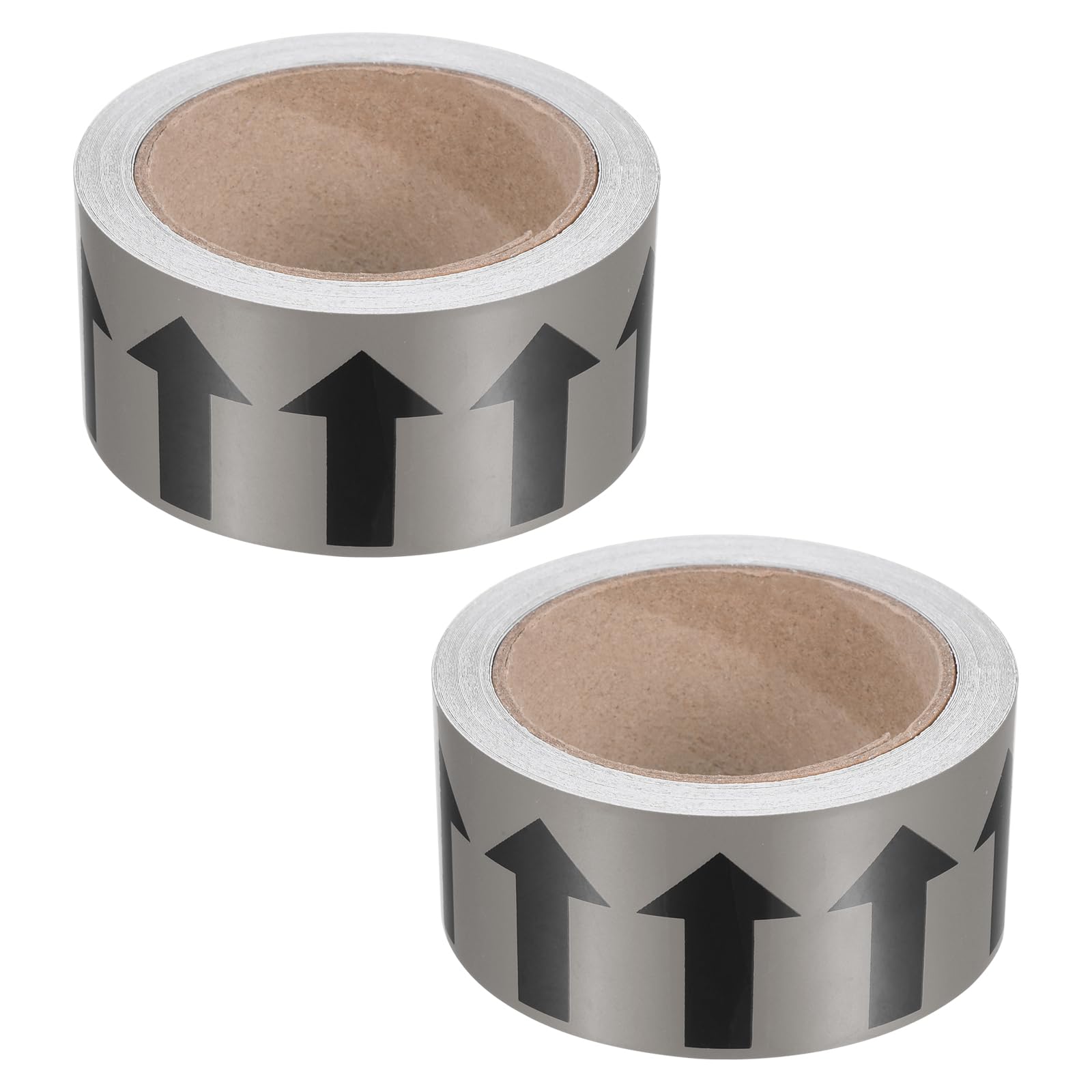 PATIKIL Flow Arrow Tape, 2 Roll Polyethylene Pipe Marking Sticker with Reflective Strip, Waterproof Heat Resistant, for Pipe Flow Directional Identification, 2 Inch x 33 Ft, Gray/Black