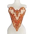 ESOSZNUA Handmade Rhinestones Beads Applique sew on Crystal Sequins lace Trim Patches Accessories for Dress Clothing Shiny Bead Decorative Material 15.7X15.9inches (Orange)
