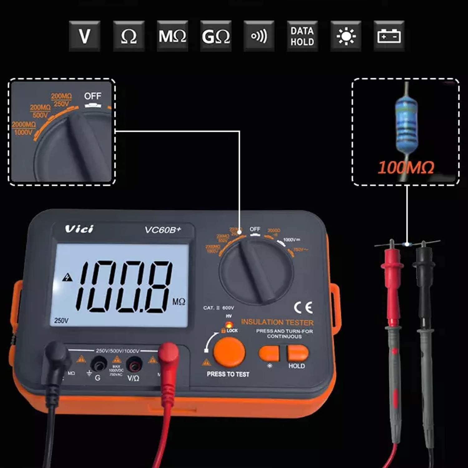 FJZFJZ Digital insulation resistance tester VC60B insulation testing machine mega oh meter 250
