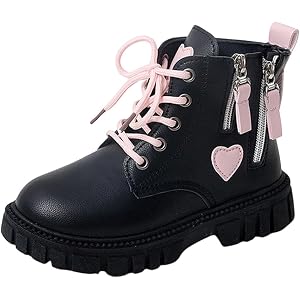 Zzalalana Girls Cute Ankle Boots Lace Up Combat Boots Kids PU Leather Riding Short Booties with Side Zipper 3-11 Years