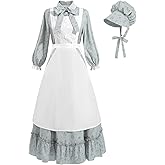 FCCAM Colonial Prairie Dress Women Floral Ruffle Pioneer Dress Costume American Historical Civil War Dress