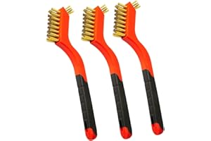 WMXXBRU Wire Brush Set 3pcs - Brass Bristles with Curved Handle Grip for Rust Removal, Dirt, Paint Scrubbing, Crevice Cleaning Brush for Bathroom Gap, Home, Kitchen, Bathroom, Window, Vehicle, Faucets, Etc