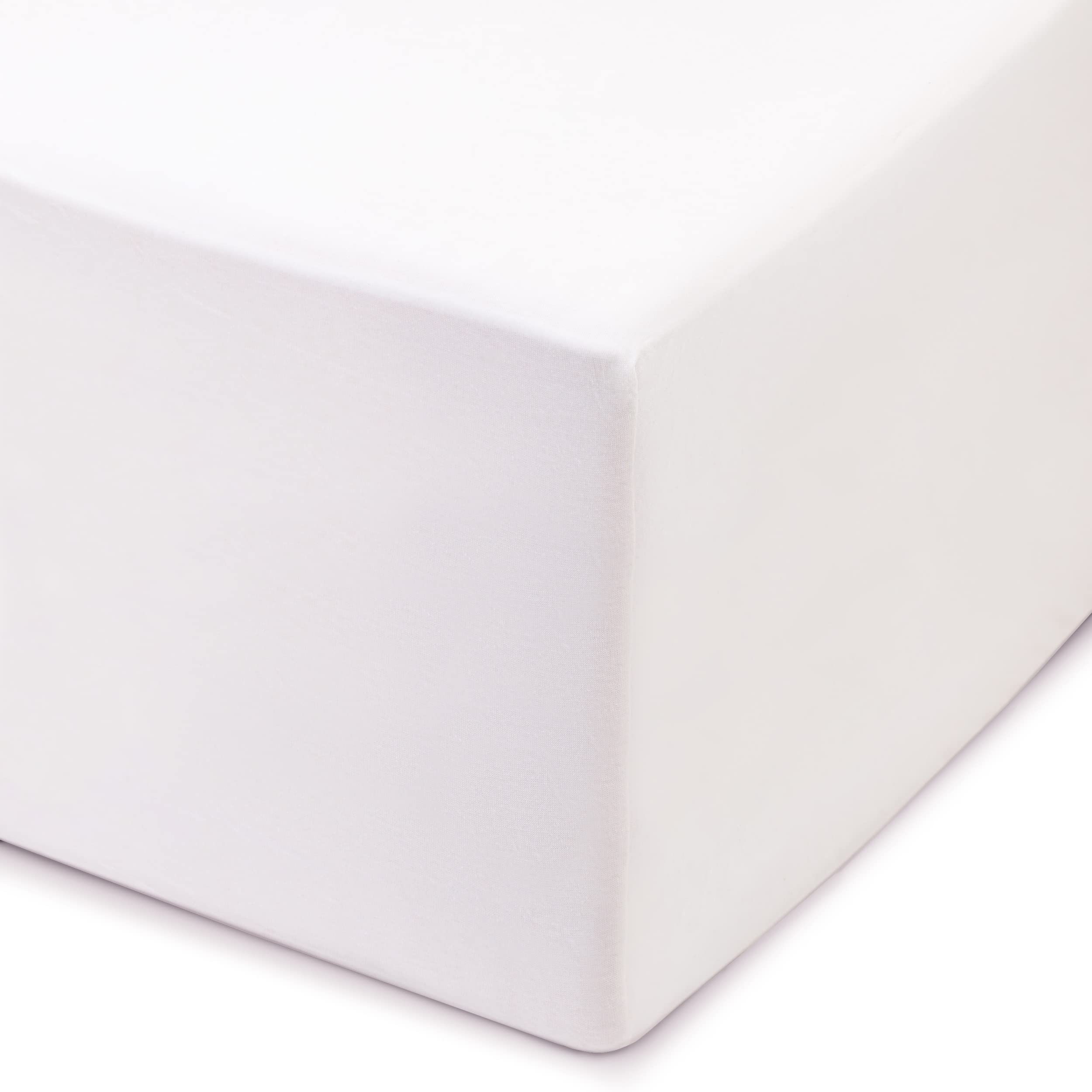 Amago - Fitted Sheet, 50 cm Pocket, 100 Percent Cotton, 160 x 200 cm - White