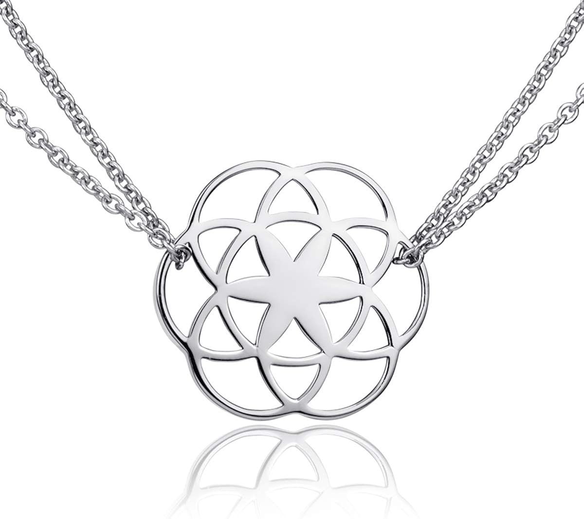 Materia Women's Necklace Flower of Life 925 Silver Mandala Necklace Flower of Life 42-47 cm Rhodium-Plated or Gold-Plated silver