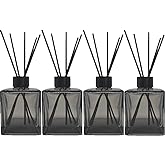Perfume Reed Diffuser Bottle,Empty Square Essential Oil Bottles Glass Jar with Black Sticks for DIY Fragrance Replacement Diffuser Sets (200ml/6.7oz, Grey)