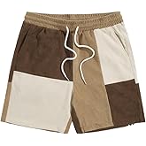 WDIRARA Men's Colorblock Drawstring Waist Summer Shorts Corduroy Casual Short with Pockets