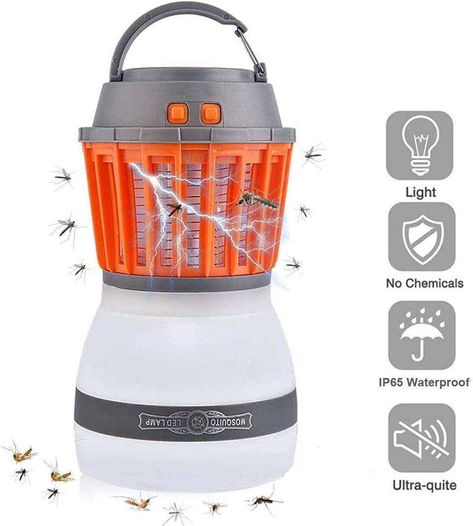 Yeelan Mosquito Killer Lamp Camping Lantern Tent Light Electronic Insect Killing Lamps 2 in 1 Electric Bug Zapper Trap with UV LED Lights,Hook, USB Rechargeable & IPX6 Waterproof for Indoor & Outdoor