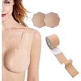 Boob Tape and 2 Pcs Petal Backless Nipple Cover Set, Breathable Breast Lift Tape Athletic Tape with Silicone Breast Petals Re